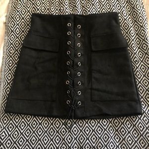 Black Lace-Up Skirt